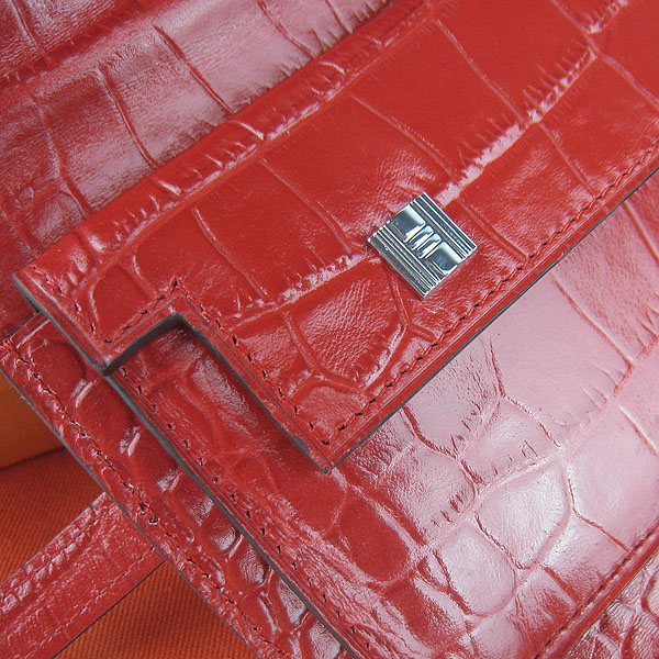 High Quality Hermes Kelly Crocodile Veins Long Clutch Bag Red H009 Replica - Click Image to Close